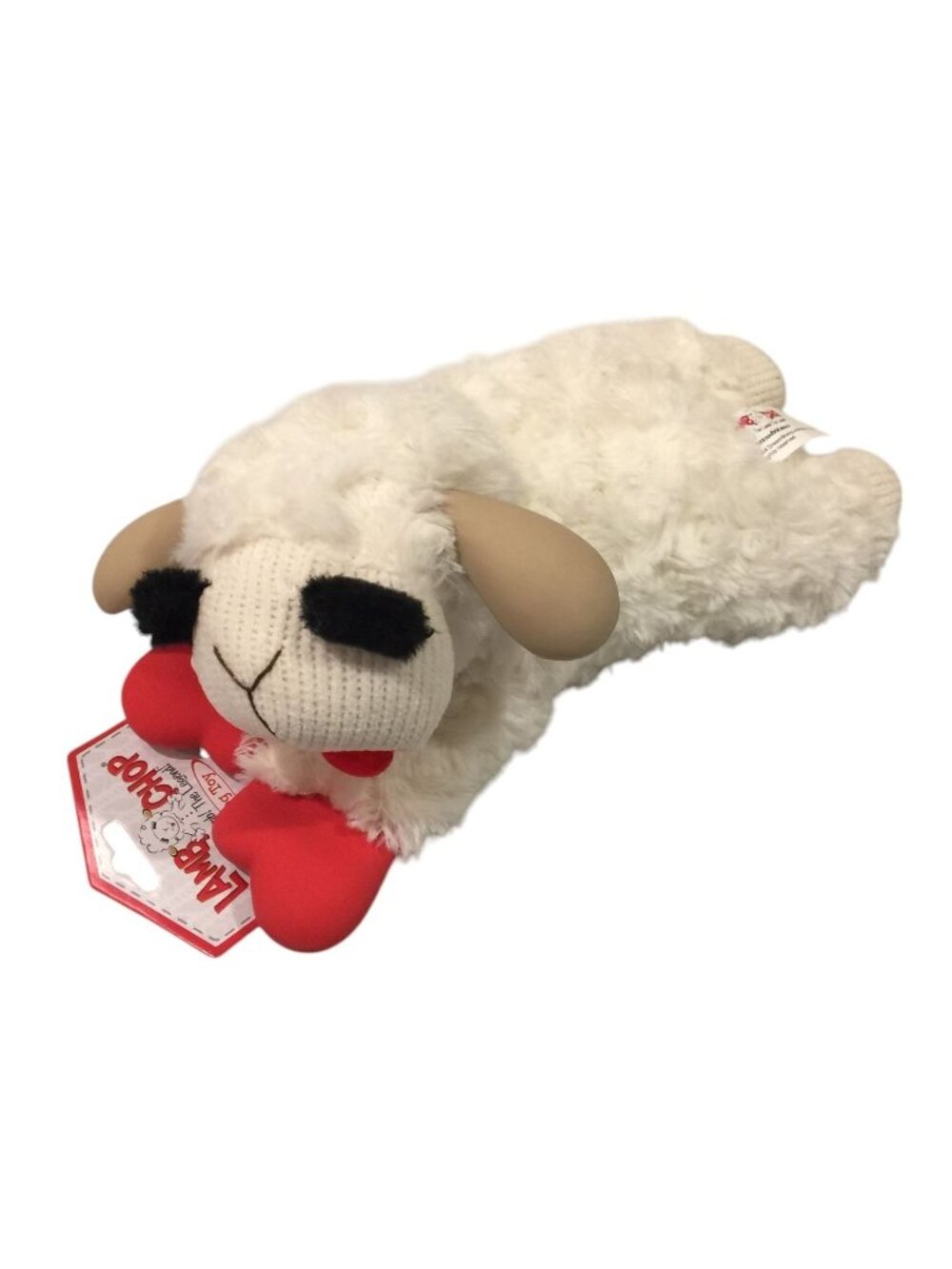 Lamb Chop Knit Face Soft Plastic Ears Front Paws Hat 11" Plush Squeak Dog Toy